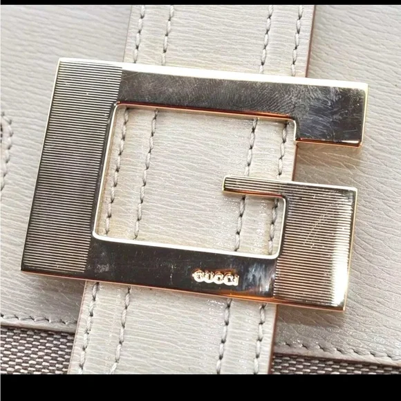 Used Gucci Leather Trimmed Logo Bag Handbag EUC - Picture 9 of 13